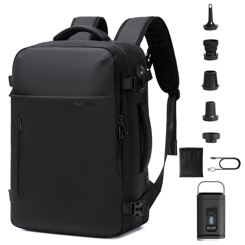 Cusangel Vacuum Backpack for Travel with Portable Electric Pump,Vacpack Pocket Compression Air Pump, 45L Expandable Airback (with Vacuum pump)