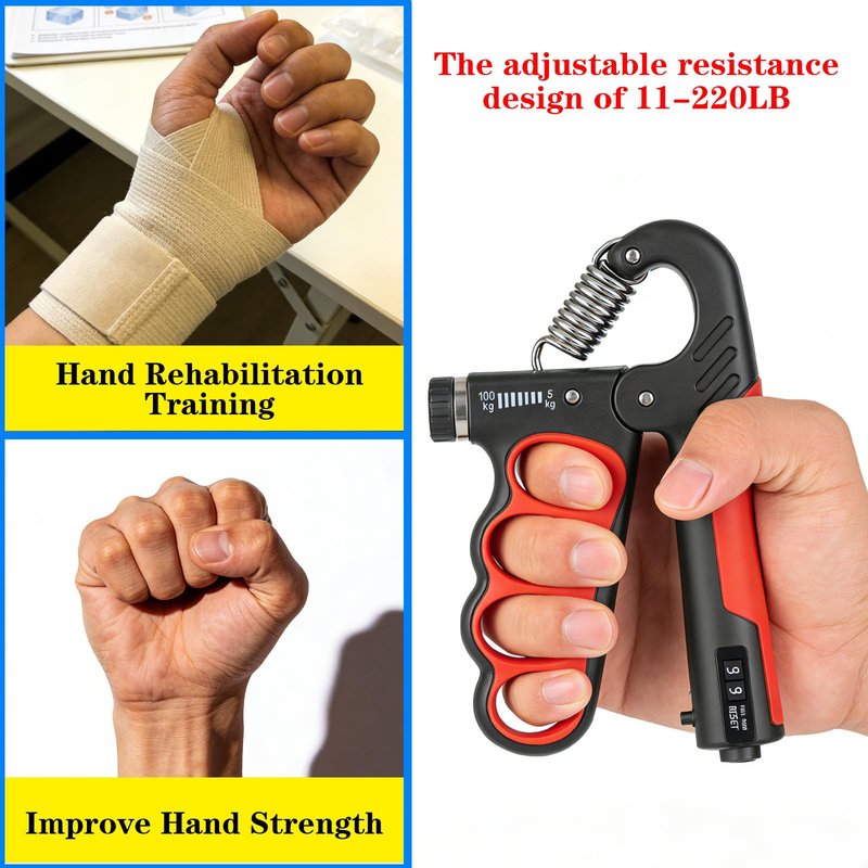 Hautrely Hand Gripper Strengthener, 11-220LB Adjustable Resistance Grip Strength Trainer with Counter, Forearm Exerciser for Injury Recovery and Muscle Building (Pink)