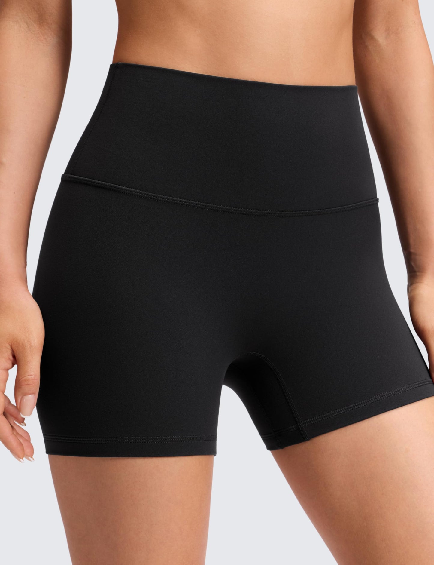 CRZ YOGA Butterluxe No Front Seam Biker Shorts 4" - High Waisted Lounge Pilates Workout Athletic Womens Buttery Soft Black Small