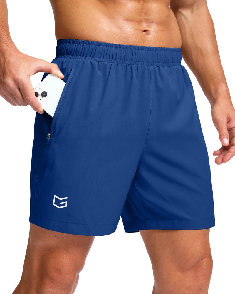 G Gradual Men's Athletic Running Shorts with Zipper Pockets Quick Dry 7"/ 5"/ 9" Workout Gym Shorts for Basketball Hiking(Royal Blue,5S)