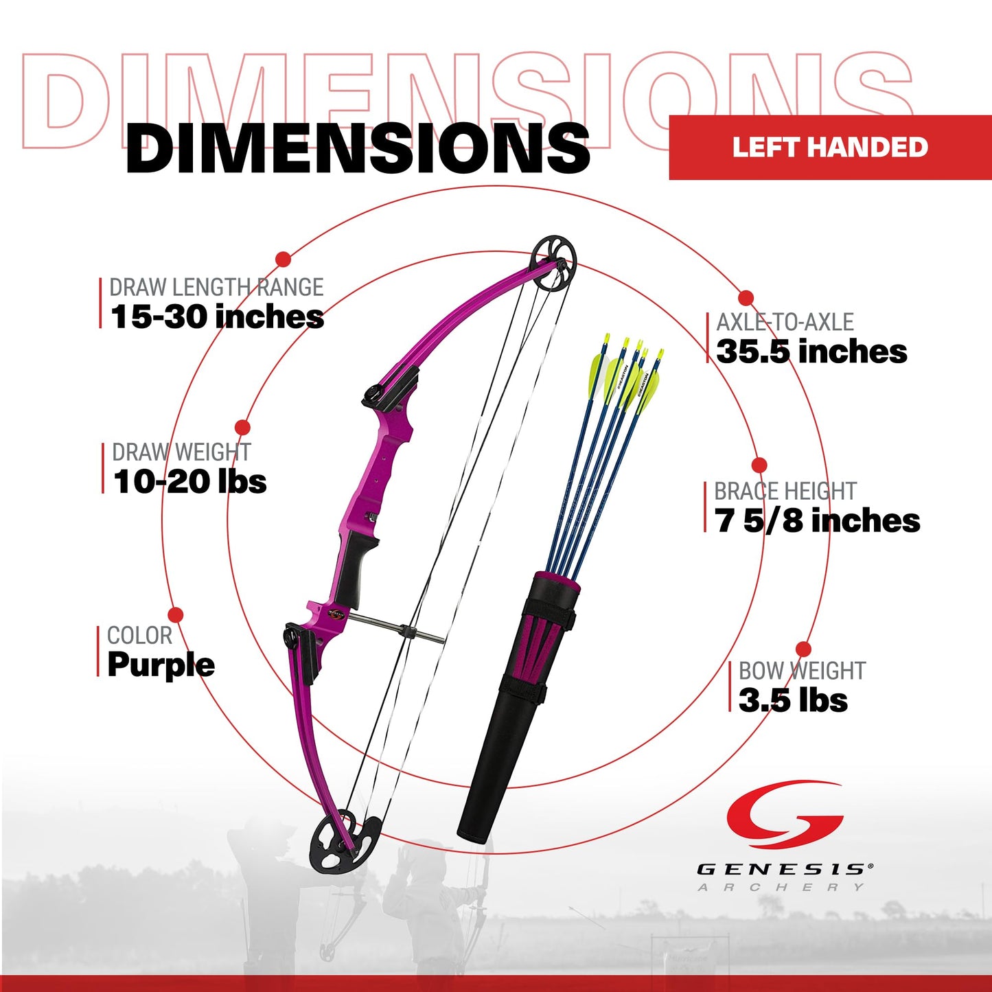 Genesis Archery Compound Bow Archery Kit w/Adjustable Draw Length 15" to 30" & Adjustable Draw Weight 10 to 20 Pounds for Left-Handed, Purple (2 Pack)