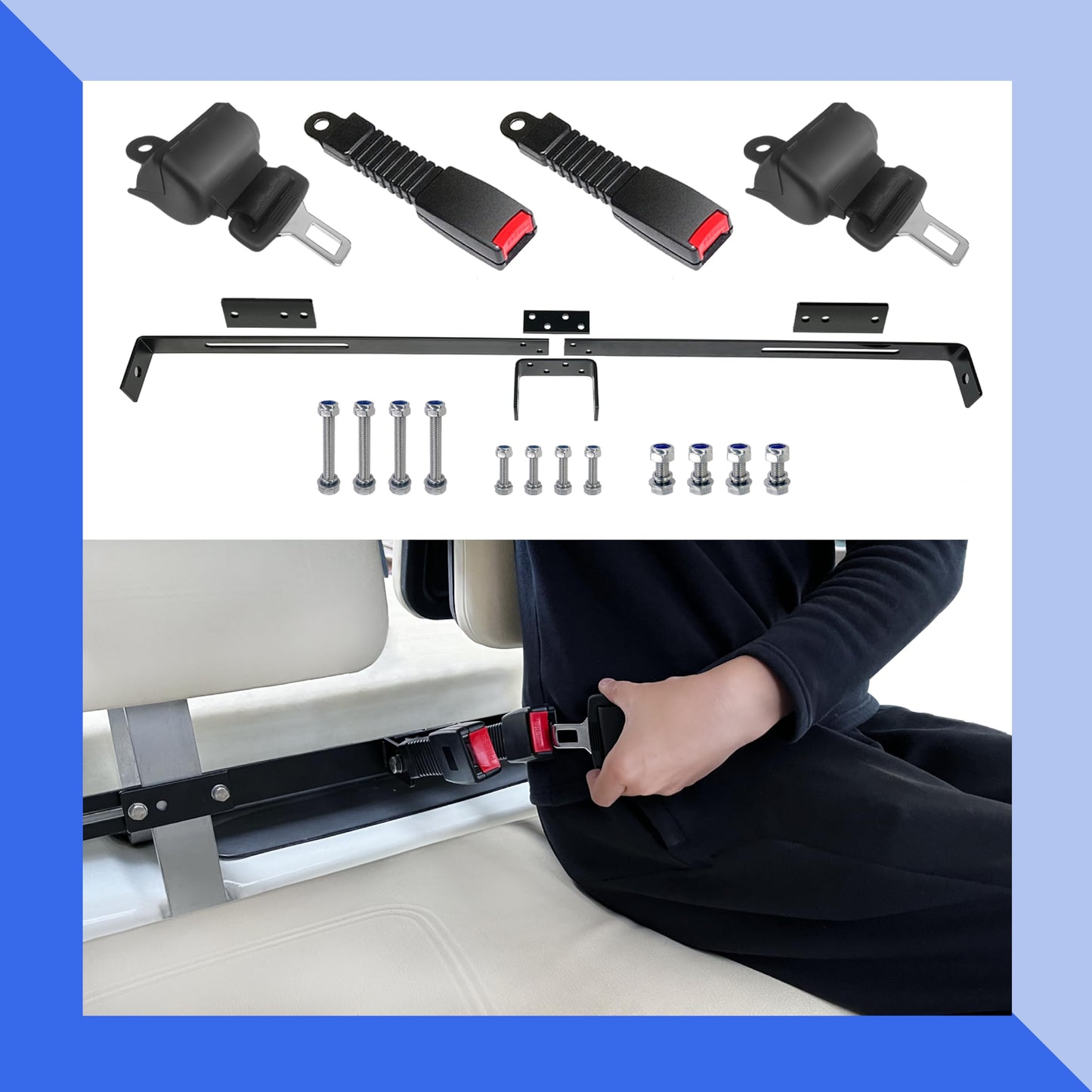 YOUXIFUN Universal Golf Cart Retractable 2 Passenger 42" Seat Belts with Bracket Kit for Yamaha Club Car DS Precedent EZGO TXT RXV