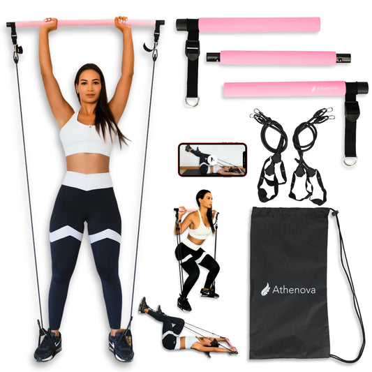 Athenova Pilates Bar Kit for Women - Pilates Bar, Resistance Bands (30lb & 50lb), Carry Bag with Video Guide - Pilates Equipment for Home Workouts, Home Workout Equipment for Women