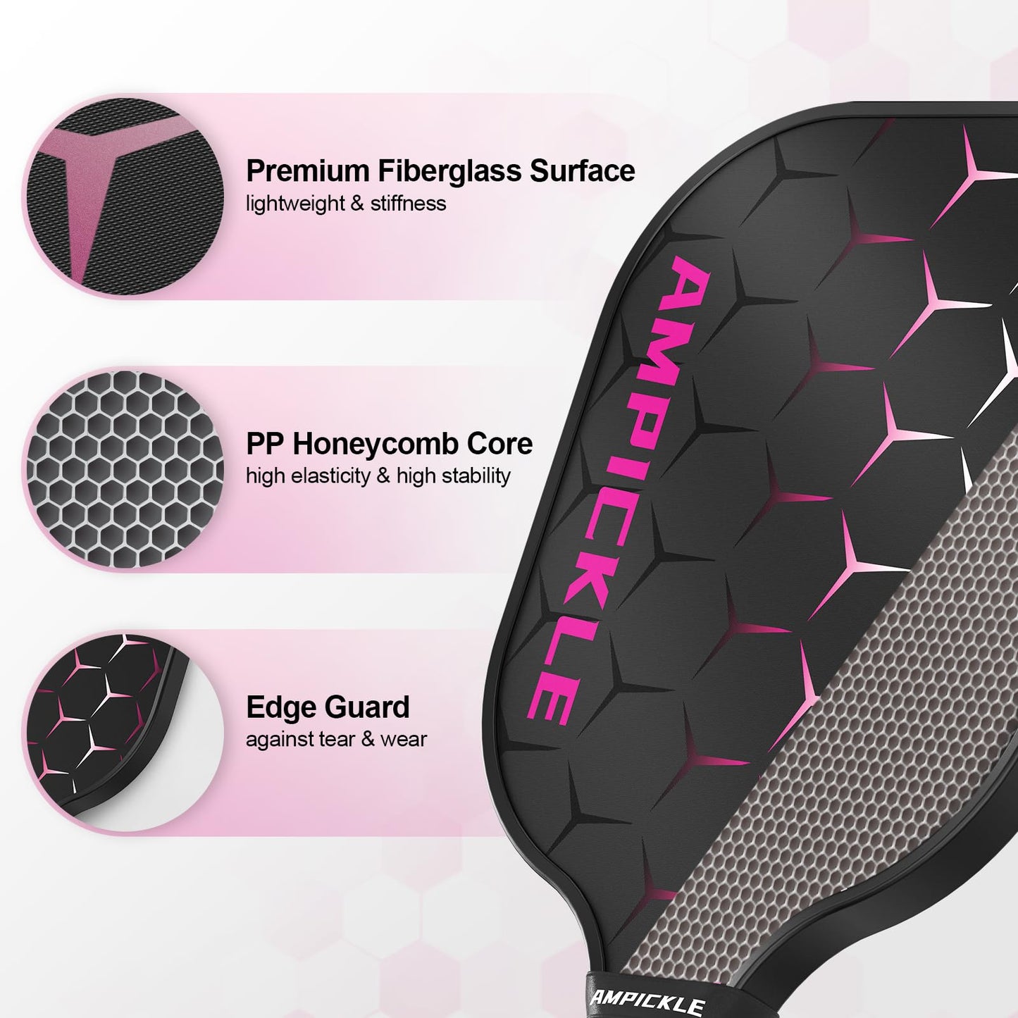 AMPICKLE Pickleball Paddle,USAPA Standards，Fiberglass Pickleball Paddles Set,Frosted Surface Pickleball Rackets,Oversized Sweet Spot Pickle Ball Paddle for Indoor Outdoor