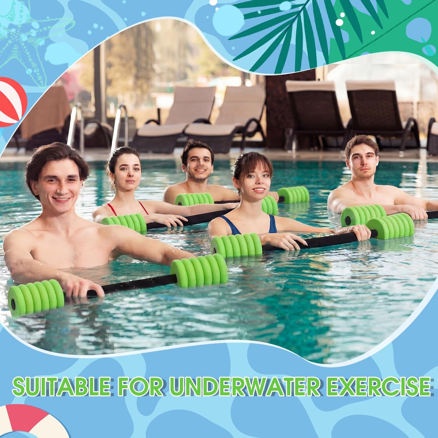 Soulchen Long Aquatic Exercise Dumbbells Foam Water Weights Dumbbell Aquatic Pool Barbells with High Density EVA Foam for Swim Water Aerobics Workouts Loss(Green,37.01 Inch)