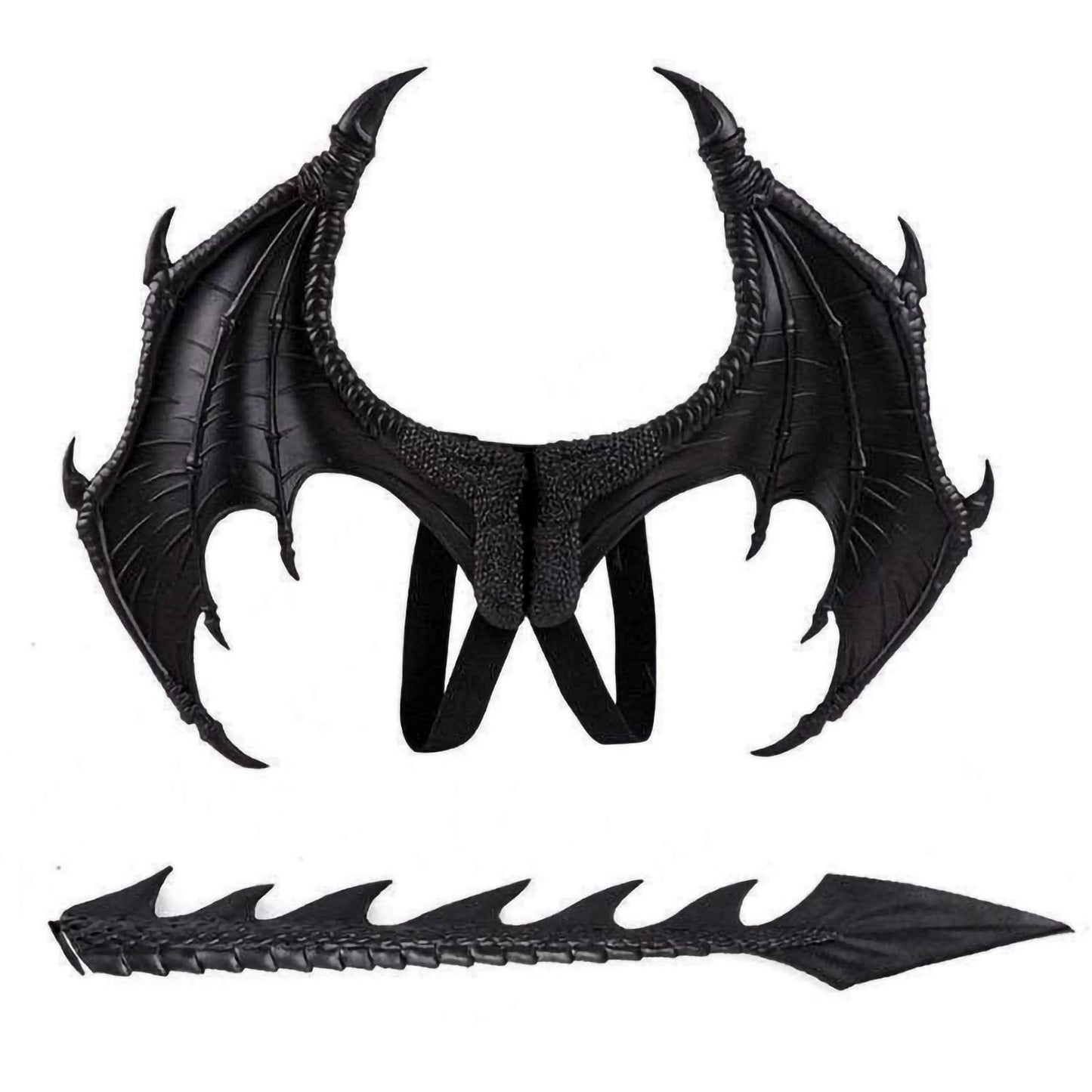 MANO Halloween Dragon Costume Cosplay Carnival Wings Tail Accessory（Black）