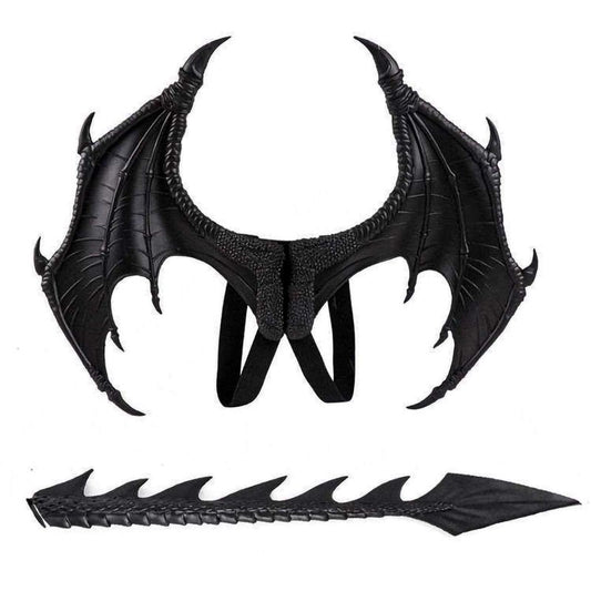 MANO Halloween Dragon Costume Cosplay Carnival Wings Tail Accessory（Black）