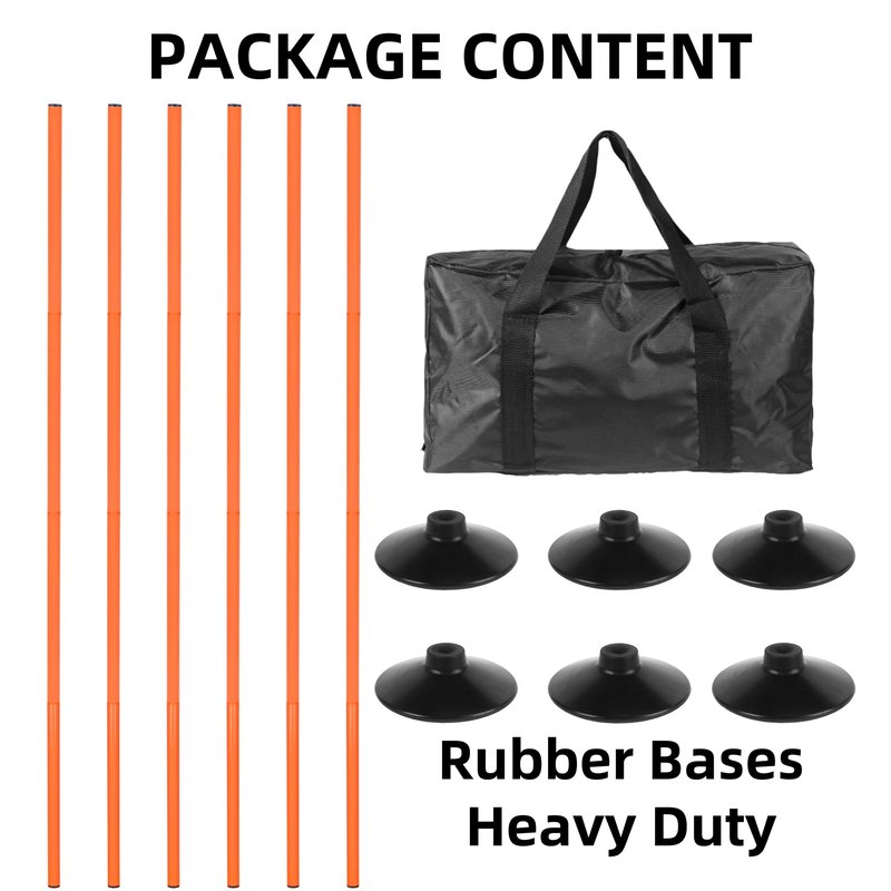 Nbguigdstr 6 Pcs 5 FT Adjustable Agility Training Poles for Soccer,Basketball,Football, Horse,Dog-Speed and Agility Training Equipment Sports Training Poles with Rubber Bases and Bag (Orange)
