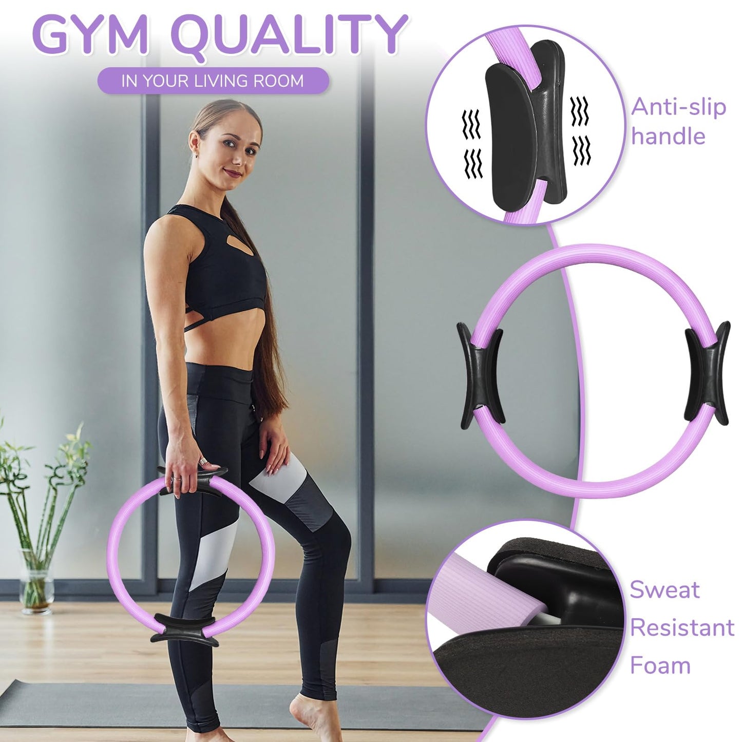TOPZGLEEY Pilates Ring and Ball Set with Resistance Bands - Pilates Equipment for Home Workout - 14'' & 12'' Pilates Rings, 2 Pilates Balls, 5 Resistance Bands,Guide (Purple &Pink)