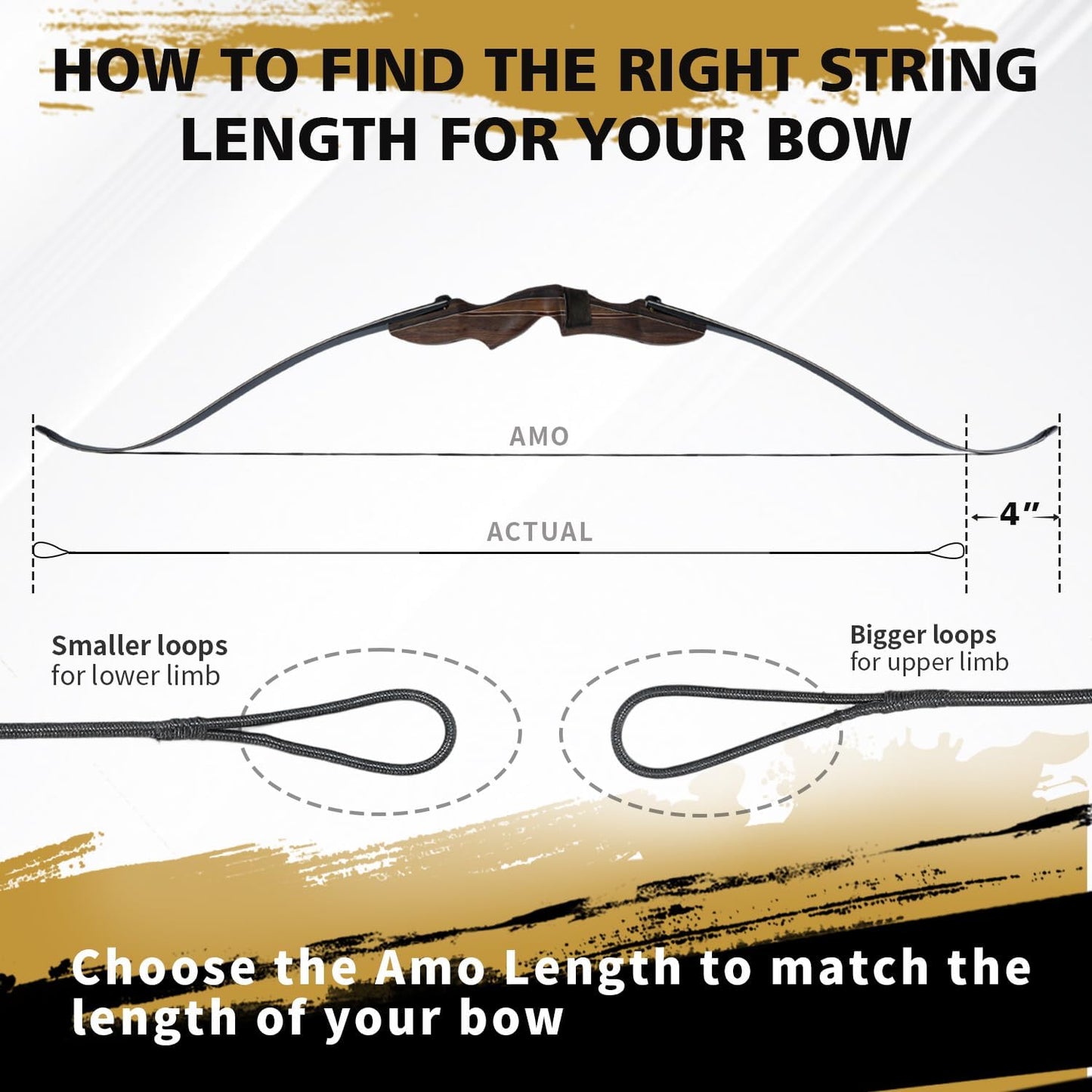 LWANO Bow String Replacement for Recurve & Longbow | 12/14/16 Strands, 48-70in, 2 Brass Nocks Included