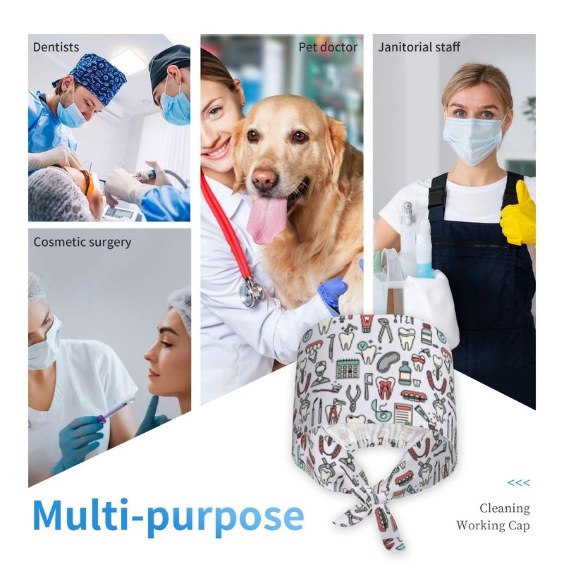 Dental Dentist Teeth Tools Working Cap Breathable Adjustable and Sweatband Comfortable Scrub Cap for Women Men