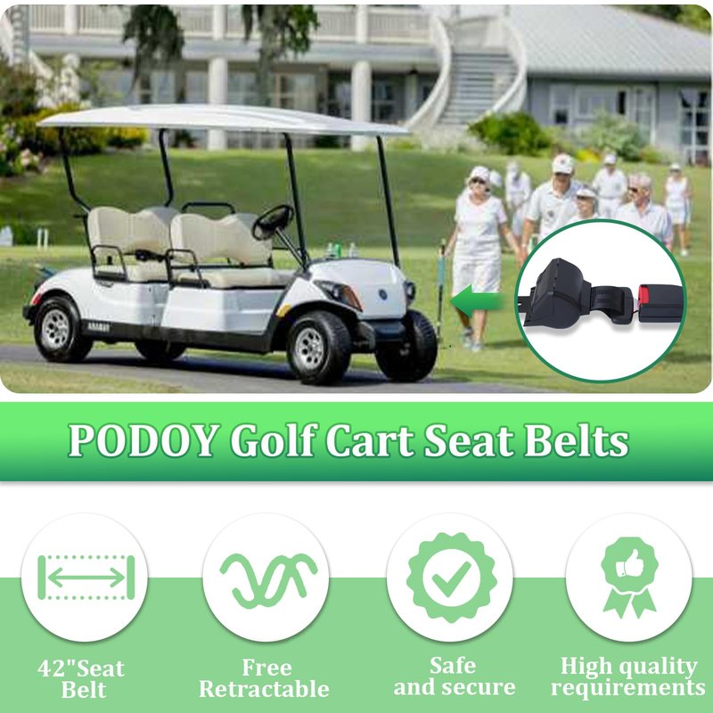 Podoy Retractable Seat Belt Kit for Golf Carts (Set of 2), Compatible with Club Car E-Z-GO TXT and Yamahaa, Auto-Retracting Design 42" Seat Belts for Many Utility Vehicles