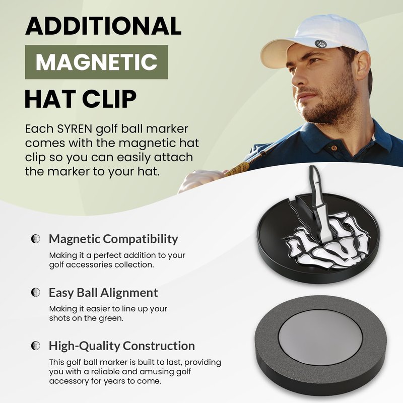 Ultimate Bone Black base Middle Finger Golf Ball Marker with Magnetic Hat Clip | Alignment Ball Mark, Funny Golf Accessories - Great Gift for Golf Lovers Golf Cap Premium Gifts, Golf Enthusiasts Gifts