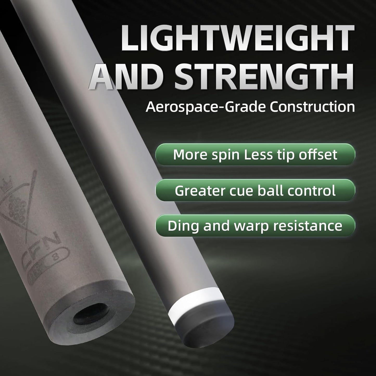 Carbon Fiber Pool Cue Stick - Low Deflection Billiard Cue with Premium Shaft & Wrapless Grip | 3/8-8 Joint
