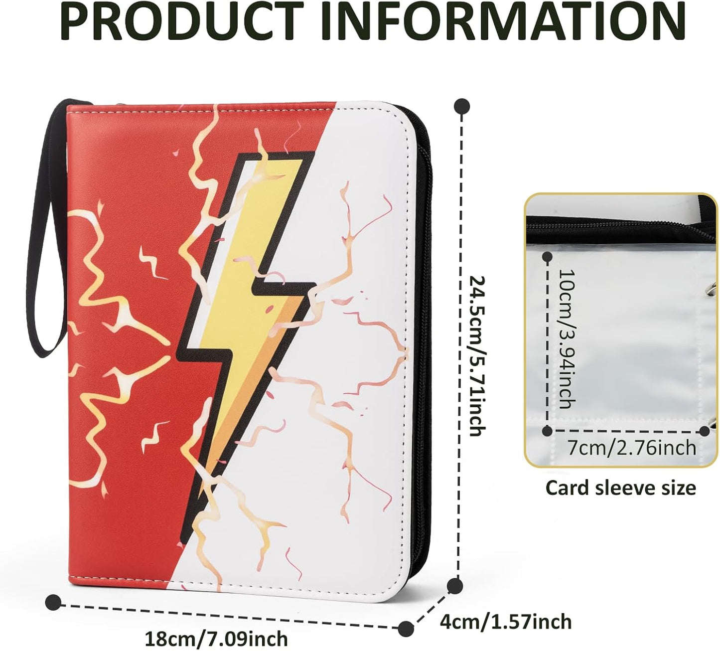 Card Binder - 4 Pocket Trading Card Holder with 50 Sleeves | Portable Red & White Collection Album for Games & Sports Cards