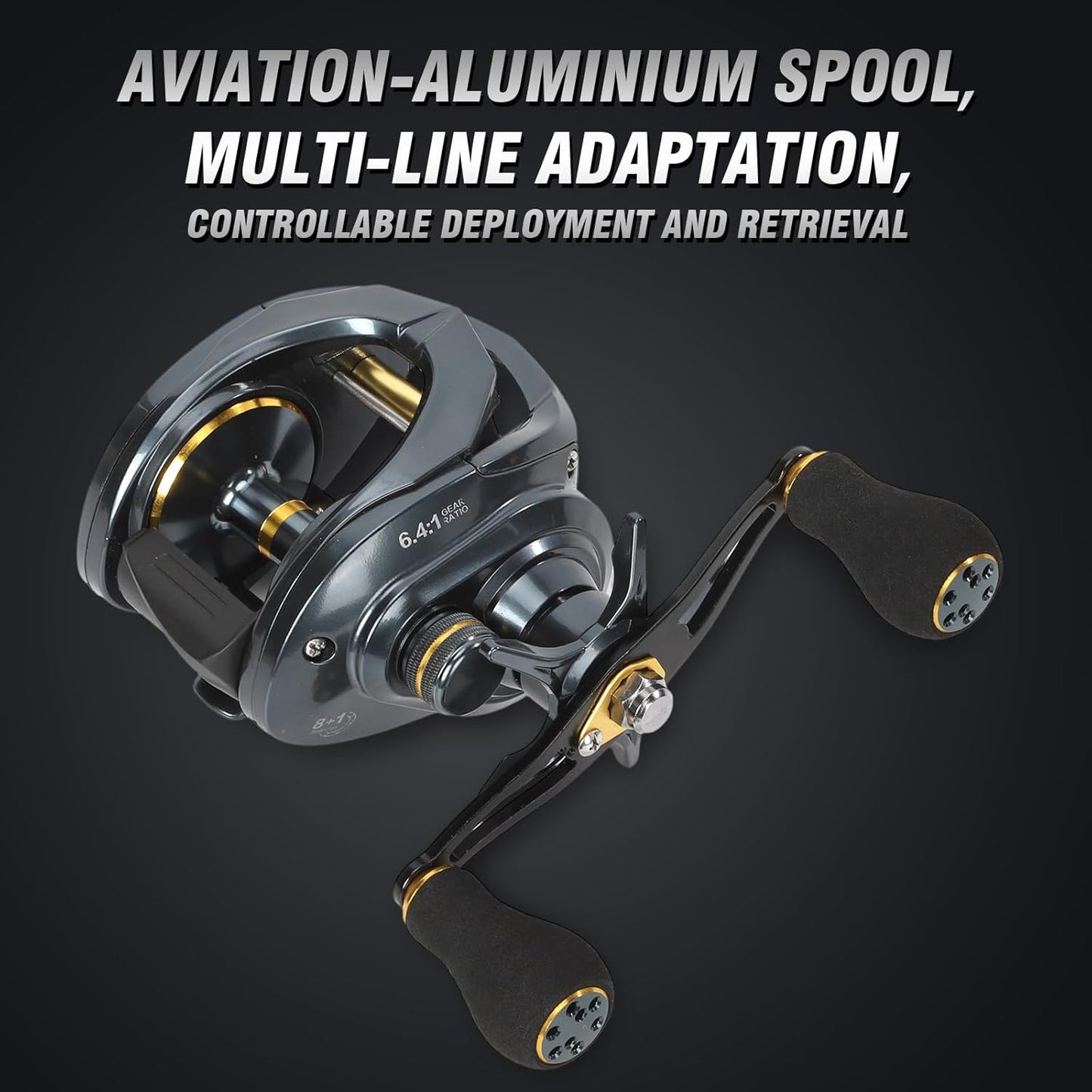 Baitcaster Fishing Reels - 6.4:1 Gear Ratio, 33 Lb Max Drag, 8+1 Stainless Steel Bearings | Freshwater & Saltwater Use