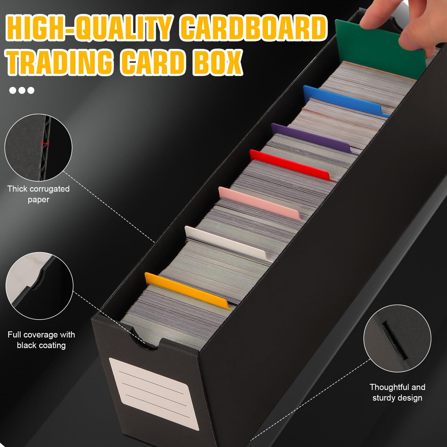 QLOUNI Trading Card Storage Box, Includes 12-600 CT Boxes & 48 Card Dividers, 12000+ Trading Card Organizer for Collectible Card Games, for TCG, MTG, PTCG, Baseball Cards, with Labels & Tapes