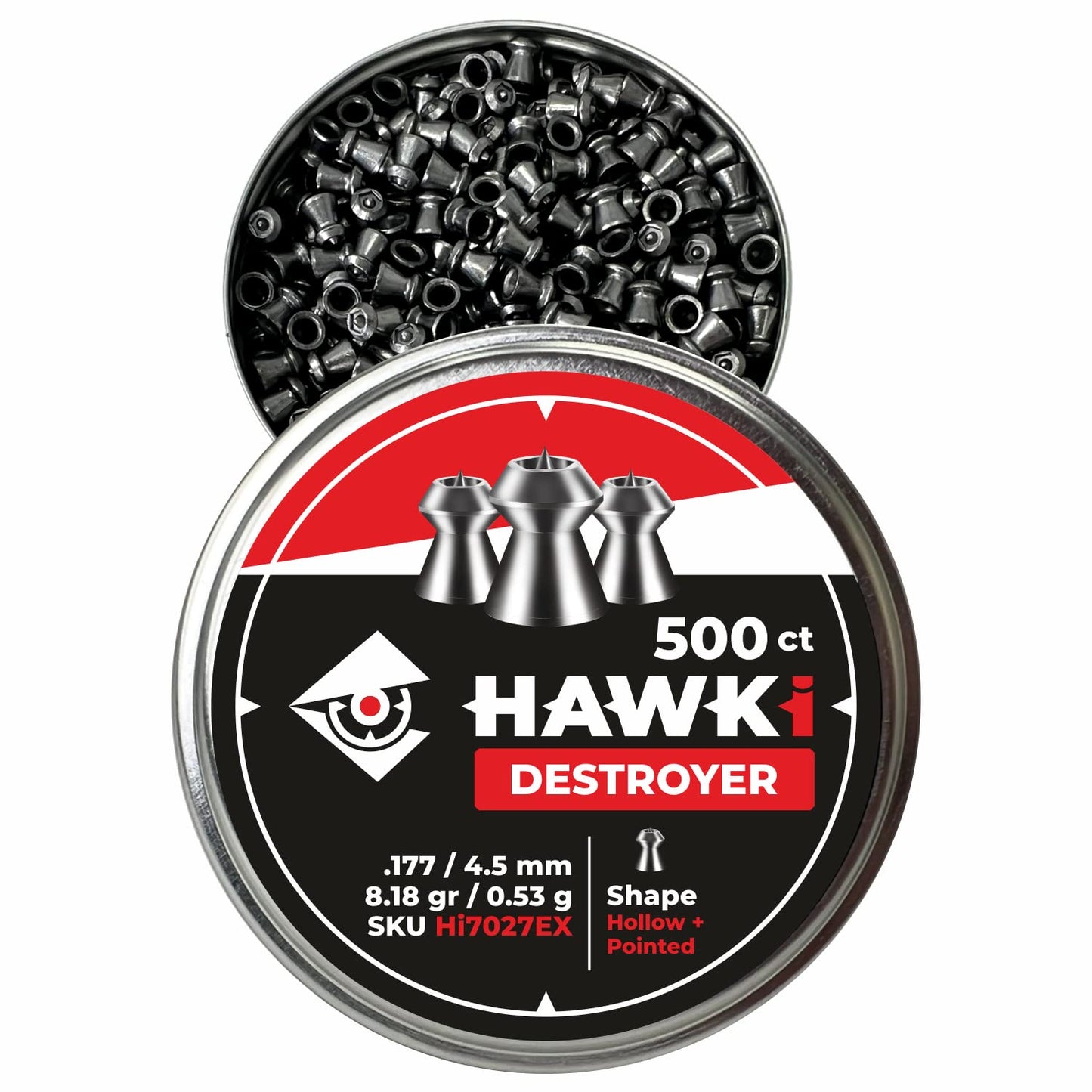 Hawki Airgun Pellets -.177/4.5mm Caliber (8.18 gr/0.53 g) 500 ct Hi7027EX Hollow + Pointed