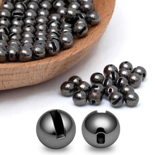 Gainfite 50pcs Slotted Tungsten Beads for Fly Tying, 3 Colors/13 Sizes (1.5-6.4mm) - Fast Sinking Fishing Beads for Nymphs, Wooly Buggers, Fly Tying Materials Beads(50-Black Nickle-3.8mm-8#-10#)