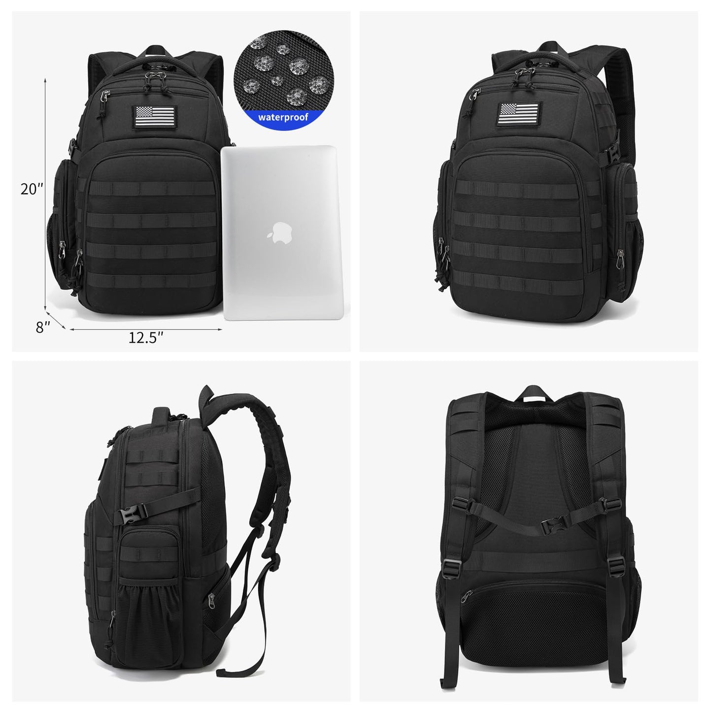 Wotony Military tactical backpack, backpack for men black tactical backpack small tactical backpack assault bag (pro-black, 21inch pro)