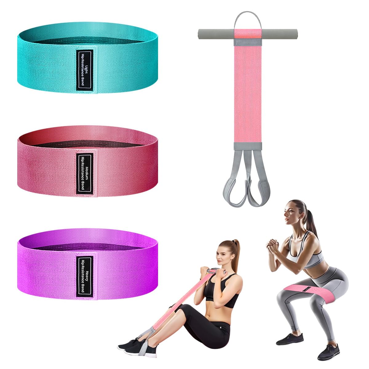 Durable Pedal Resistance Band with Handles, 3 Tension Levels Hip Bands Set, Upgraded Anti-Snap Foot Pull Exercise Band for Home Workout, Strength Training, Yoga Rehabilitation & Physical Therapy(Pink)