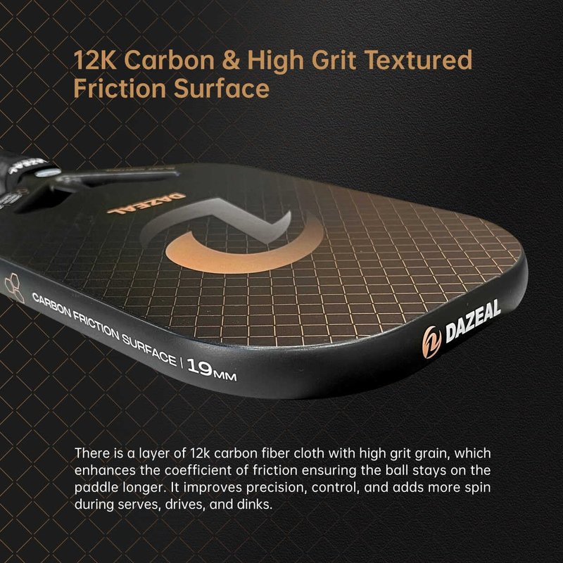 DAZEAL Pickleball Paddle USAPA Approved – Raw Carbon Fiber & 16MM Polypropylene Core – High Grit Surface for Control & Power – Lightweight Pickleball Racket Set for Men, Women, Kids, Adults