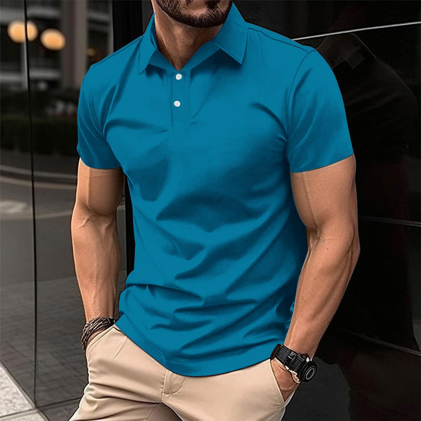 Generic Classic Polo Shirts for Men Casual Premium Short Sleeve Fitted Golf Tshirt Summer Business Collared Work Tops Lightweight Tee Sky Blue, Medium