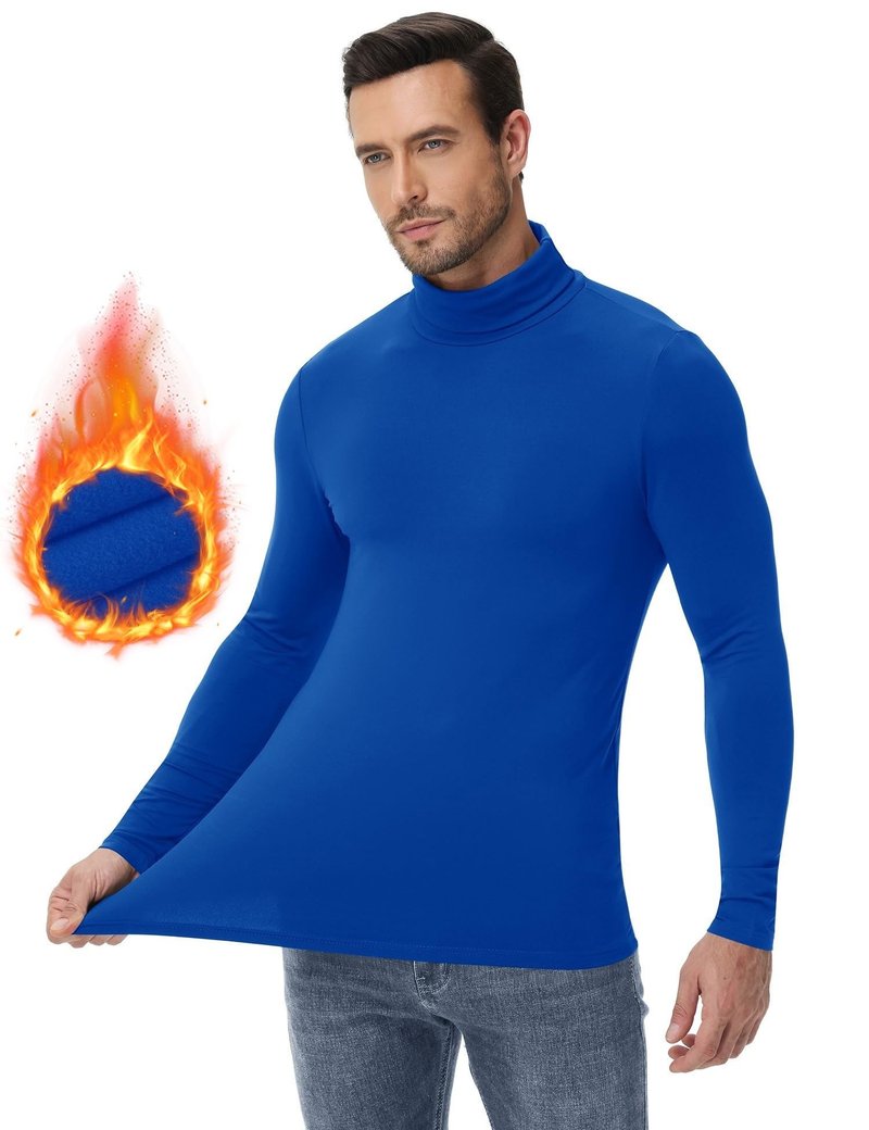 Poriff Men's Turtlenecks Long Sleeve Shirts Fleece Thermal Base Layer Tops Lightweight Fall Undershirt (Blue L)