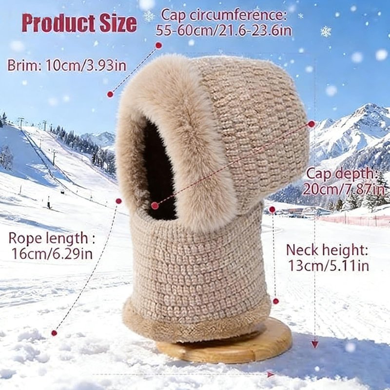 2026 New 3 in 1 Beanie Balaclava for Women, Fleece Lined Winter Hat with Scarf and Ski Mask, Windproof Knit Set (Cream)