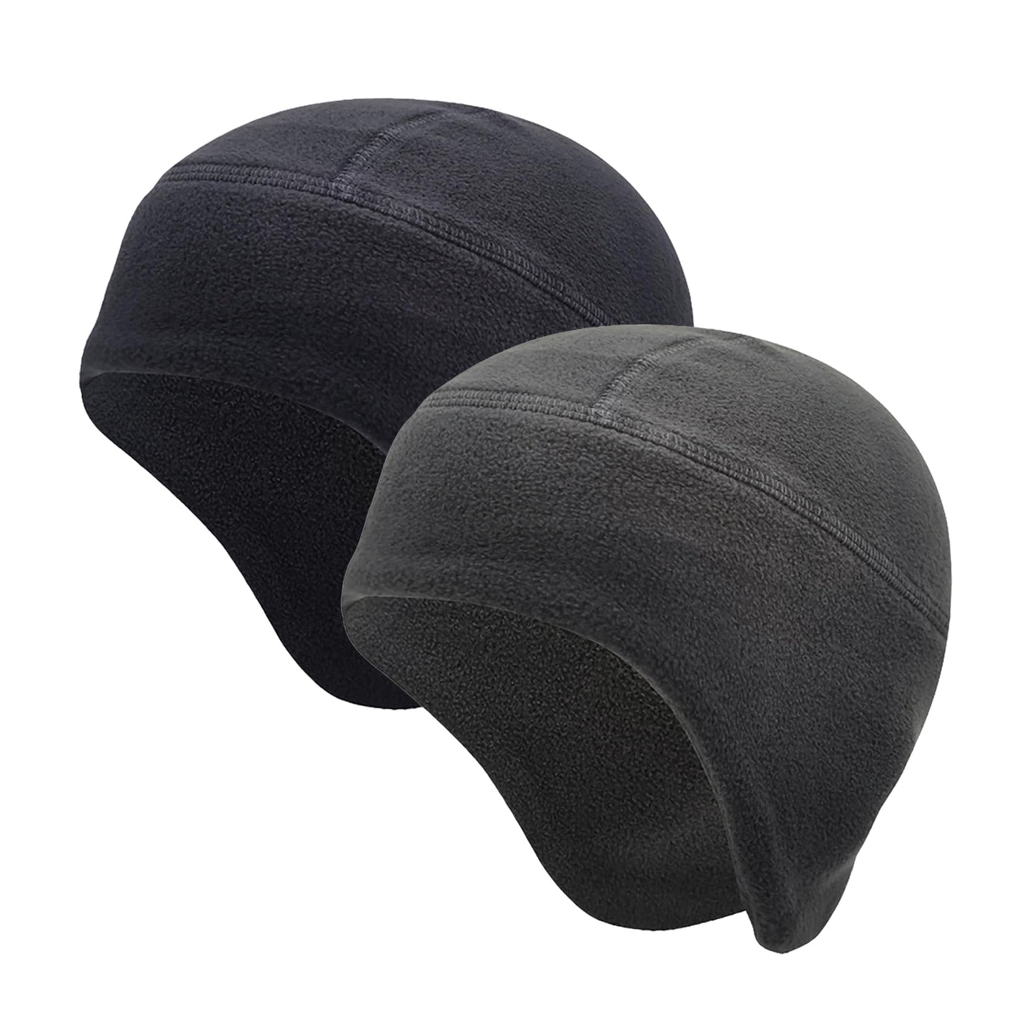 Skull Cap for Winter 2 Pack Men Women Bike Hat Helmet Liner Fleece Thermal Cap Work Athletic Fit Black & Gray