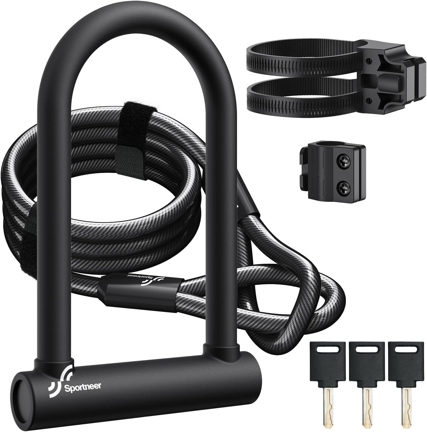 Sportneer Bike U Lock - Heavy Duty 18mm Shackle with 6ft Security Cable | Fits Road, Mountain & Electric Bikes, 9.85''x6.3''