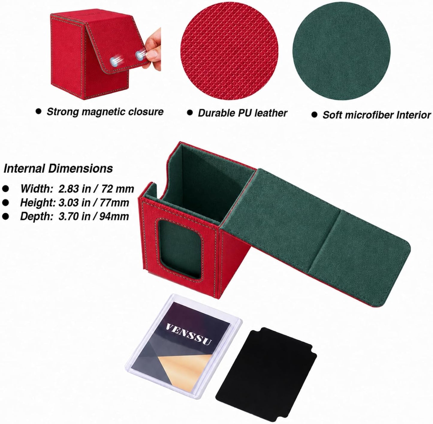 MTG Deck Box - Commander Display for 100 Double Sleeved Cards | Red and Green with 2 Dividers & 1 Toploader