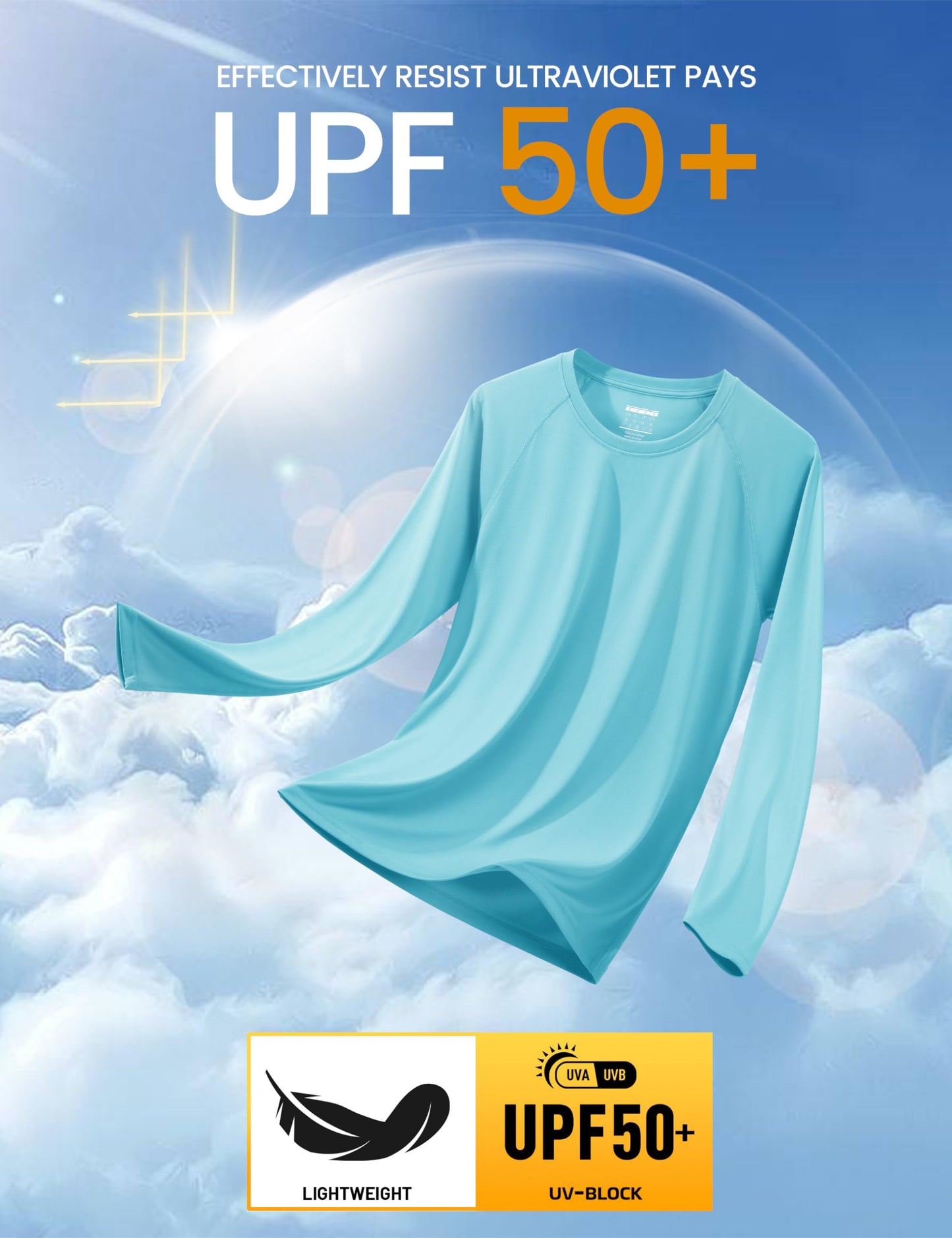 MAGCOMSEN UPF 50 Shirt for Men Sun Protection Shirt Long Sleeve UV Protection Shirts Quick Dry Shirts Ice Blue,3XL