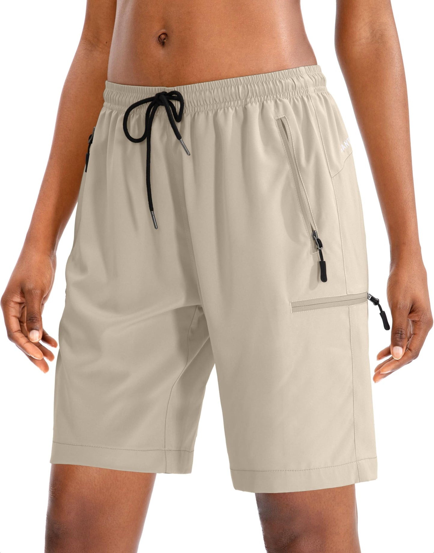 SANTINY Women's 5''/ 7''/9'' Hiking Cargo Shorts Quick Dry Lightweight Summer Shorts for Women Athletic Golf Zipper Pockets(Khaki_XXL)