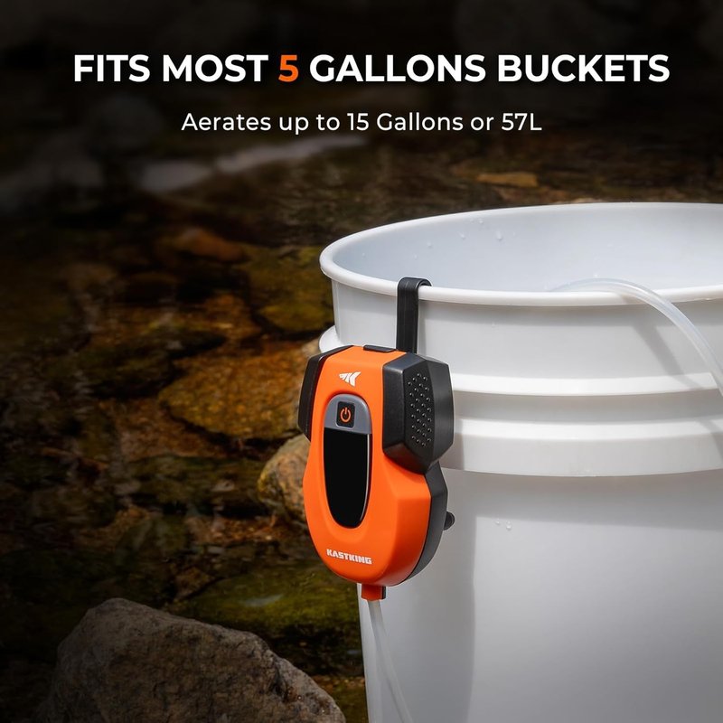 KastKing Li3 Rechargeable Live Bait Aerator - Lithium-Ion Battery, LCD Display, Large Aeration Stone | Ideal for Fishing & Bait Buckets
