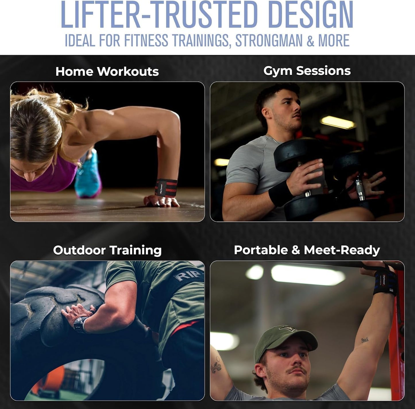 Wrist Wraps for Weightlifting - Adjustable 18" Powerlifting Straps | Durable Gym Support for Men & Women