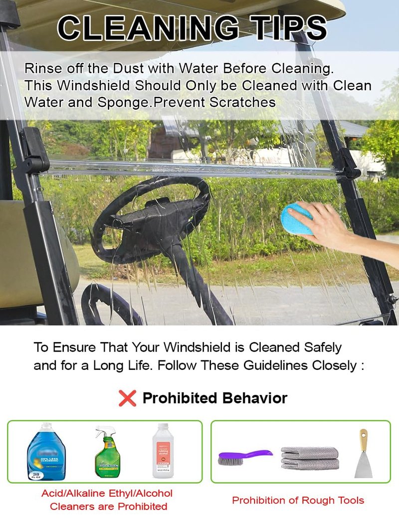 CartClan EZGO TXT Golf Cart Windshield, EZGO Windshield Fit for 1995-2013 EZGO TXT & PDS & DCS Golf Carts with 3/4" Square Tube, Foldable Golf Cart Windshield Replacement, PC UV Resistan