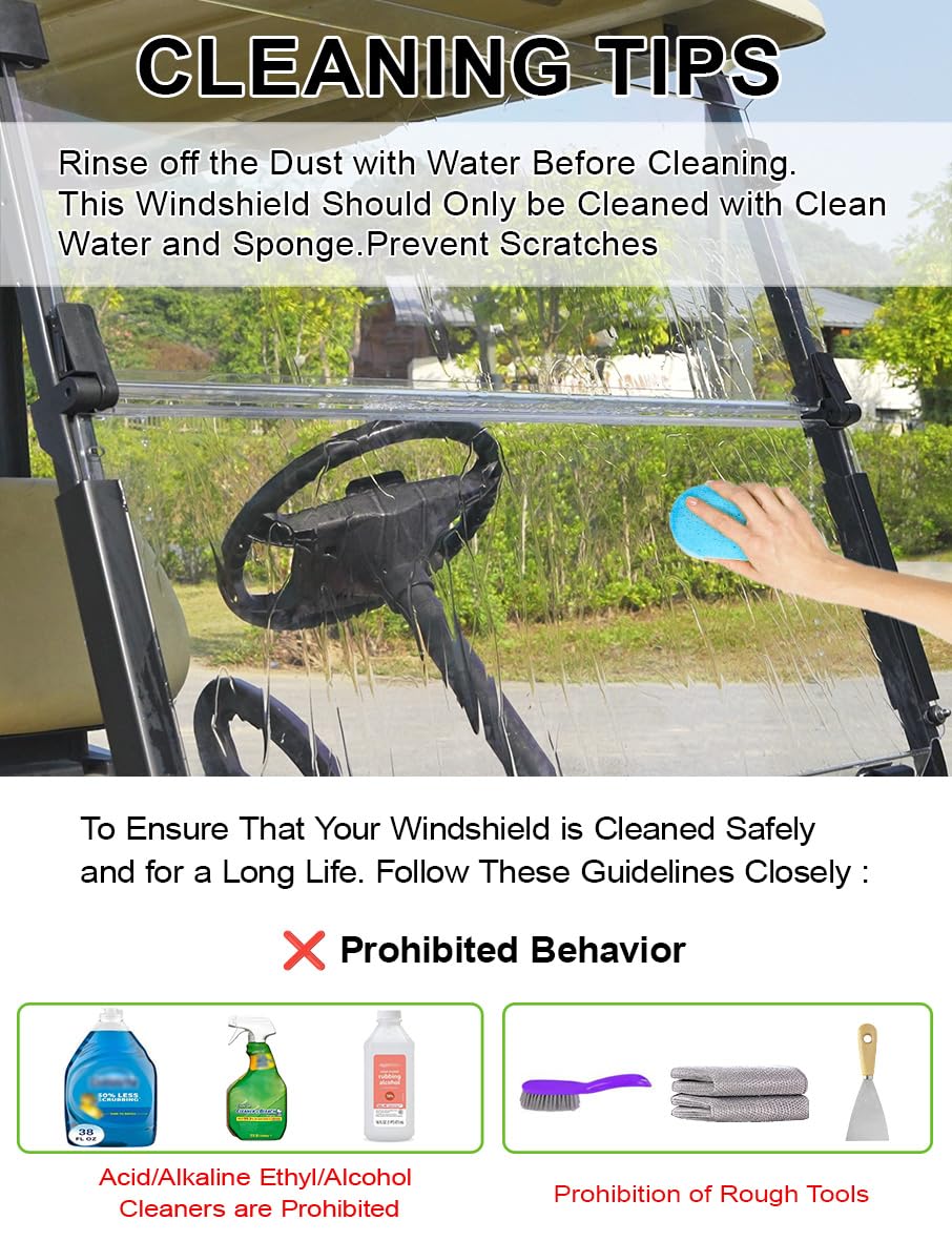 CartClan EZGO Golf Cart Windshield, Foldable EZGO Tinted Windshield for 1995-2013 EZGO TXT, PDS, DCS Golf Carts, UV and Impact Resistant, PC Golf Cart Windshield with Clips