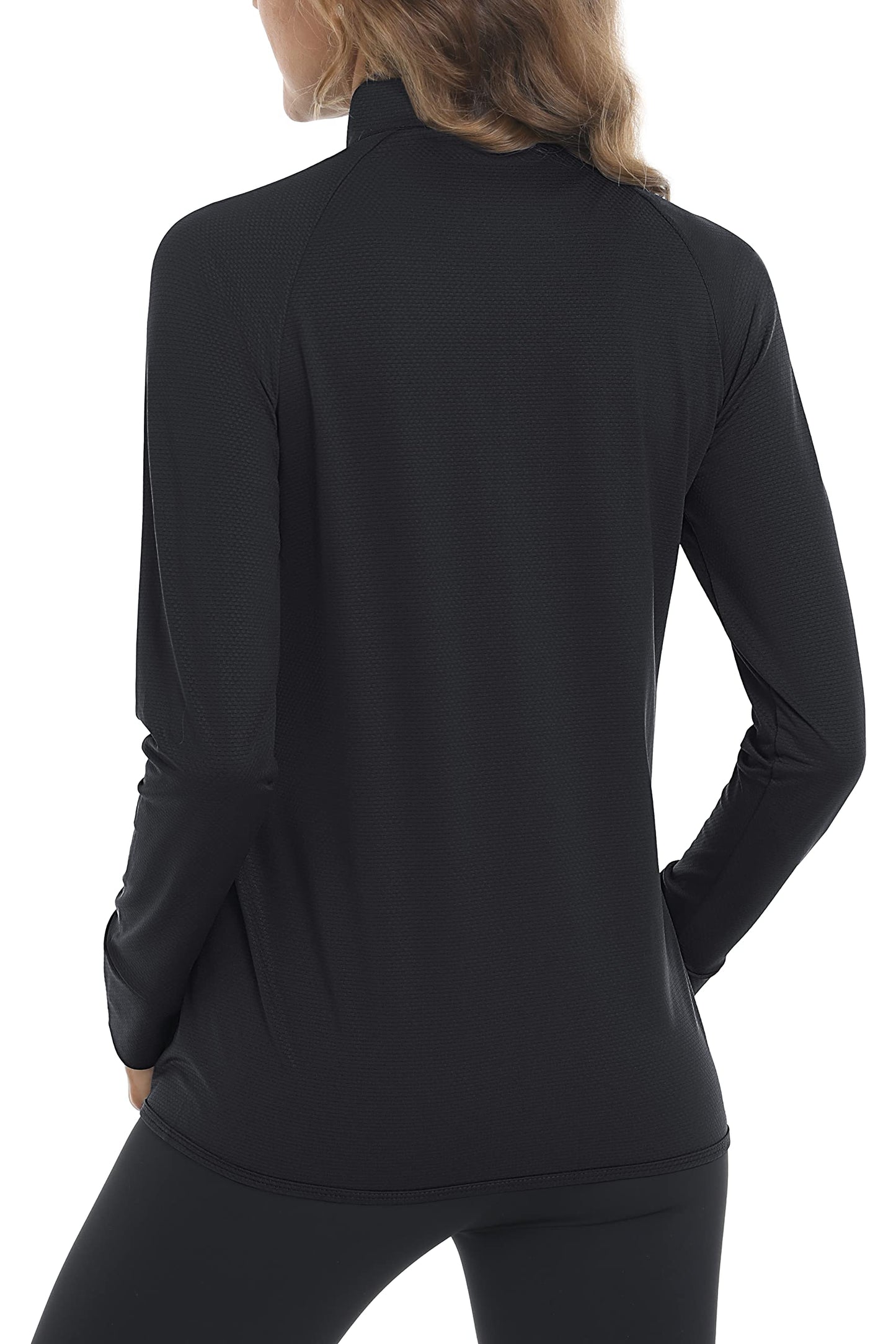 MAGCOMSEN Women's UPF 50+ Lightweight Athletic Jacket Sun Protection Full Zip Long Sleeve Shirts Hiking Outdoor Pockets Black M