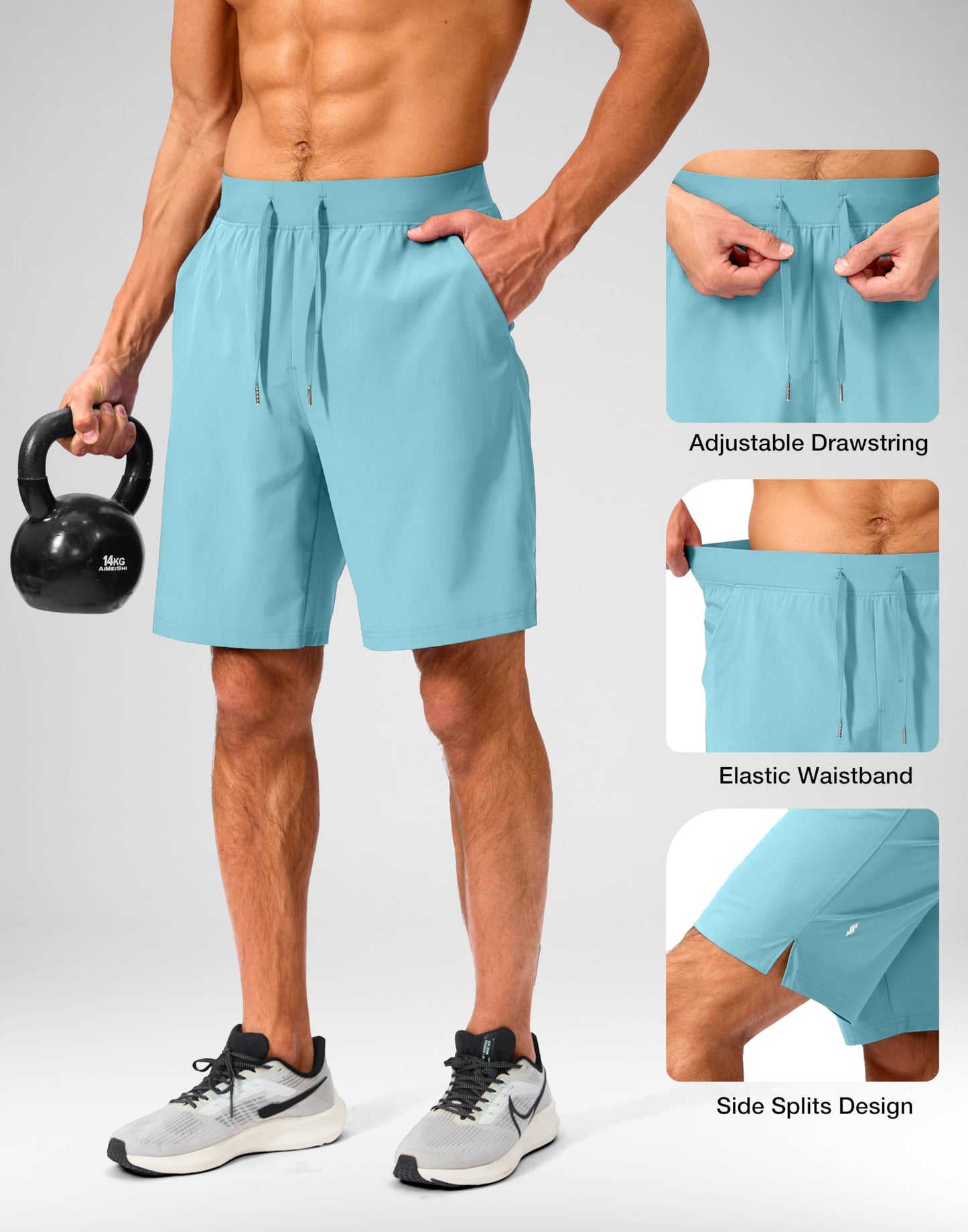 Soothfeel Men's Running Shorts with Zipper Pockets 9 Inch Lightweight Quick Dry Gym Sports Athletic Workout Basketball Shorts for Men (Hot Pink, XXXL)