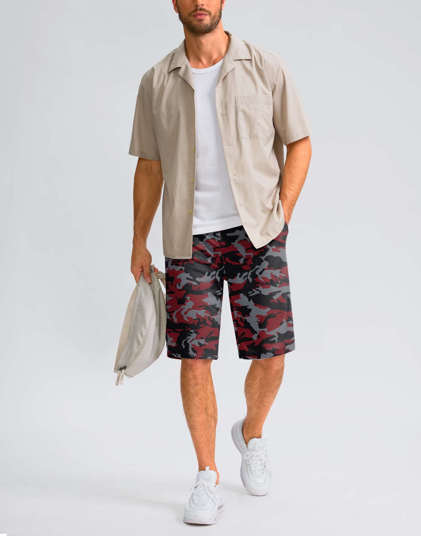 G Gradual Men's Athletic Shorts with Pockets 9" / 11" Long Basketball Shorts Lightweight Quick Dry Gym Workout Shorts for Men(Red Camo,XXXL)