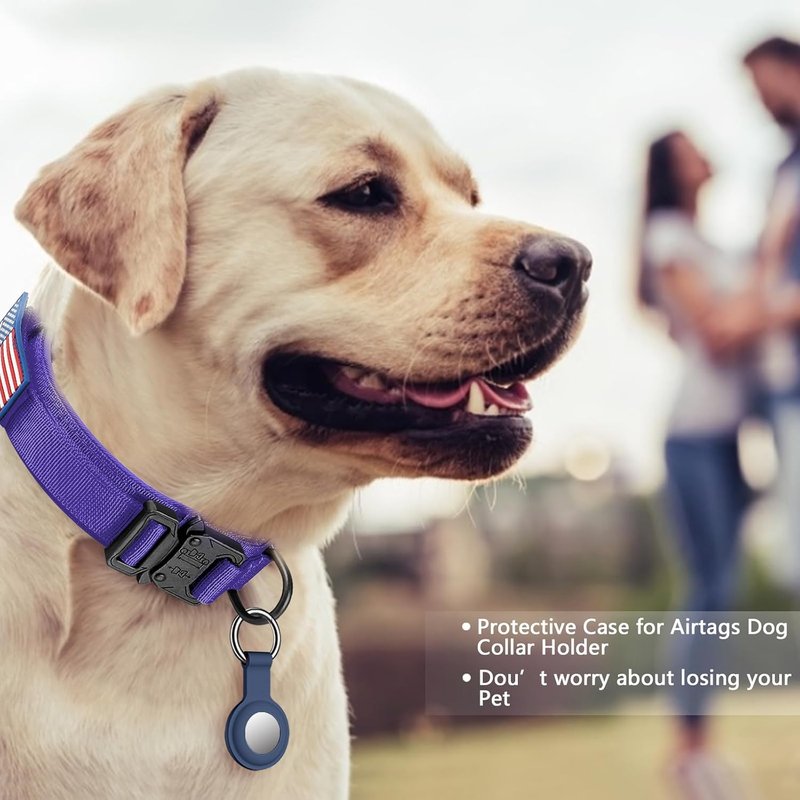 Tactical Dog Collar - Adjustable Military Nylon with Control Handle & Heavy Metal Buckle | Purple Set, Large