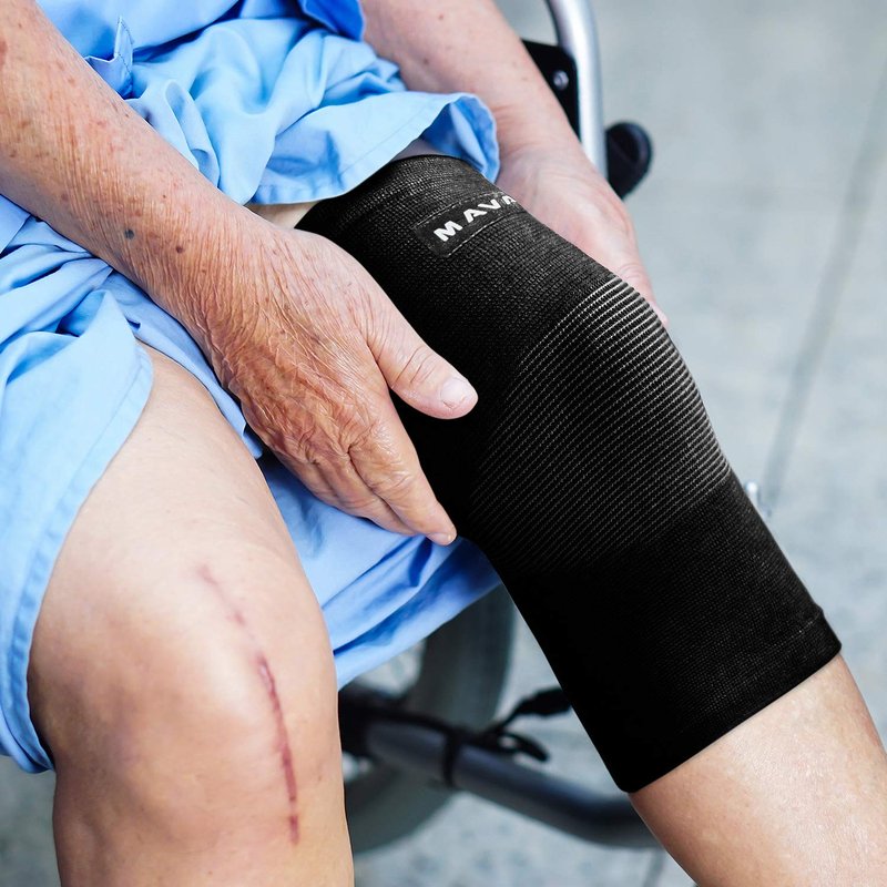 MAVA Knee Support for Women and Men: Reflexology Knee Brace, Joint Comfort, Swelling & Comfort. Non-Slip Design and Enhanced Circulation Black, XL