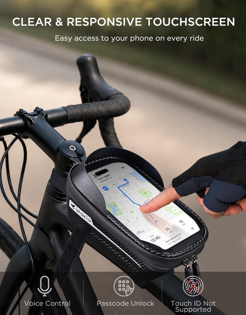 whale fall Bike Frame Bag Waterproof, 3D Eva Hard Shell, Bike Phone Holder, Bicycle Top Tube Bag, Cycling Pouch with Rain Cover, Bike Accessories for Phones Under 7"
