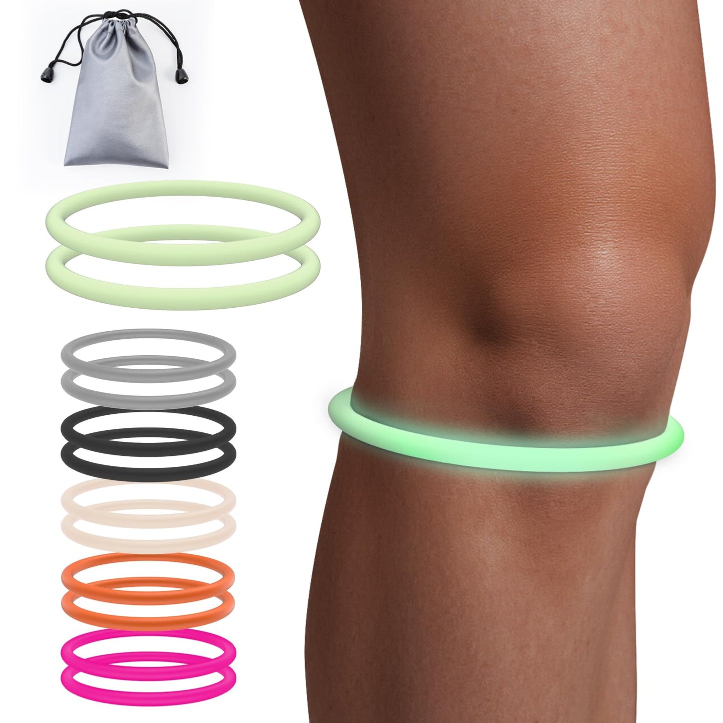 GREBIKE 2PCS Patellar Tendon Support Strap for Knee Pain Relief, Keen Bands for Basketball, Running, Tennis, Soccer and Hiking, Silicone Patella Band for Women and Men, Includes Storage Bag (Fluorescent Green)