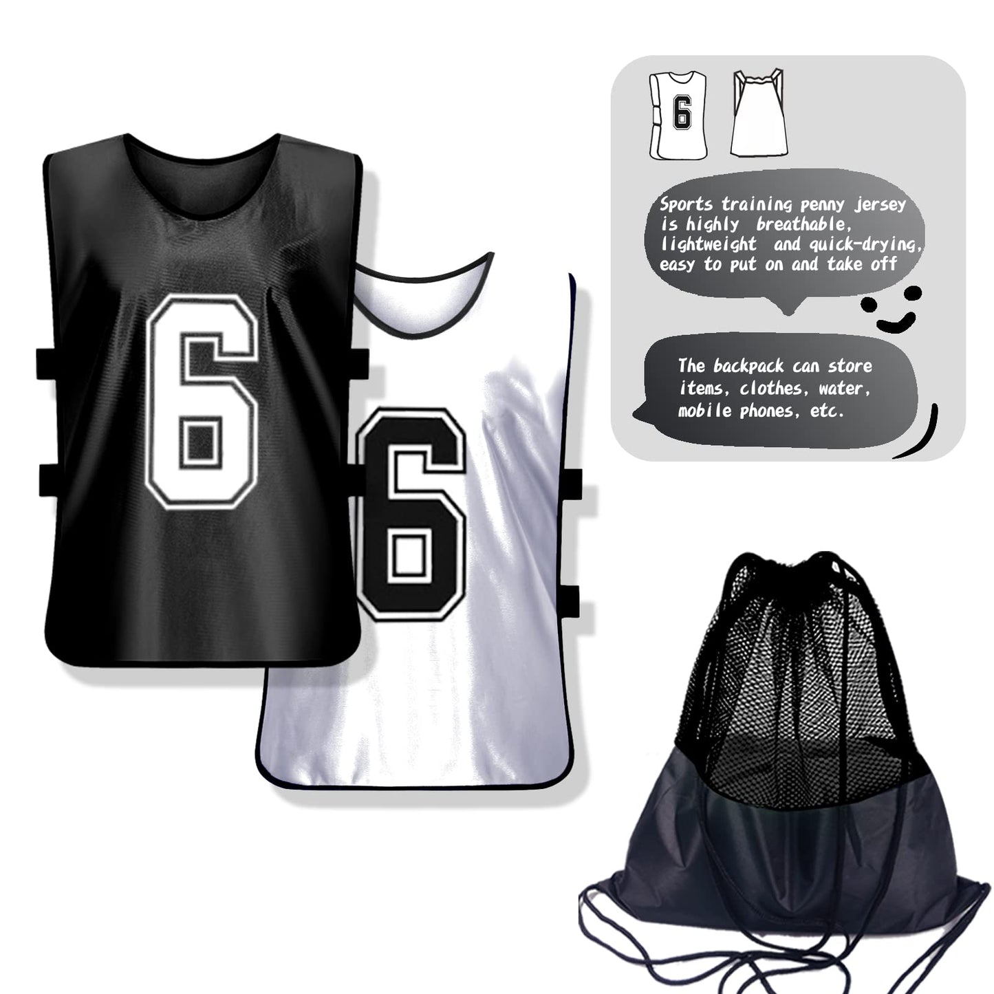 PULUOMASI 12 Pcs Sports Pinnies Numbered for Soccer Basketball Training