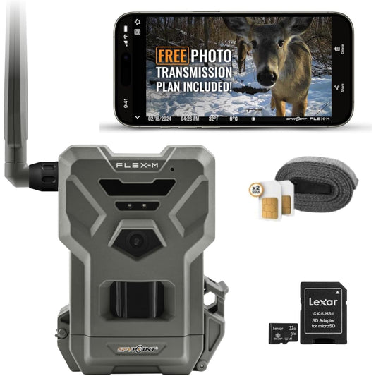 SPYPOINT FLEX-M Cellular Trail Camera | Best Value in Hunting Accessories | GPS-Enabled | Night Vision | Dual-Sim LTE Connectivity | IP65 Waterproof | 28MP Photos, 720p Videos + 32GB Micro SD Card