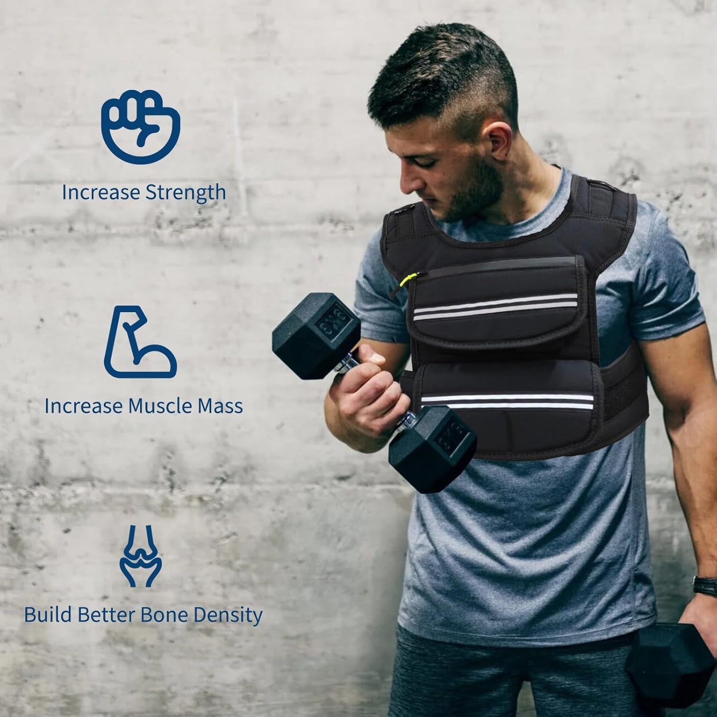 Adjustable Weighted Vest - 25/35/45 Lbs for Men | Pocket & Reflective Strips, Solid Iron Weights