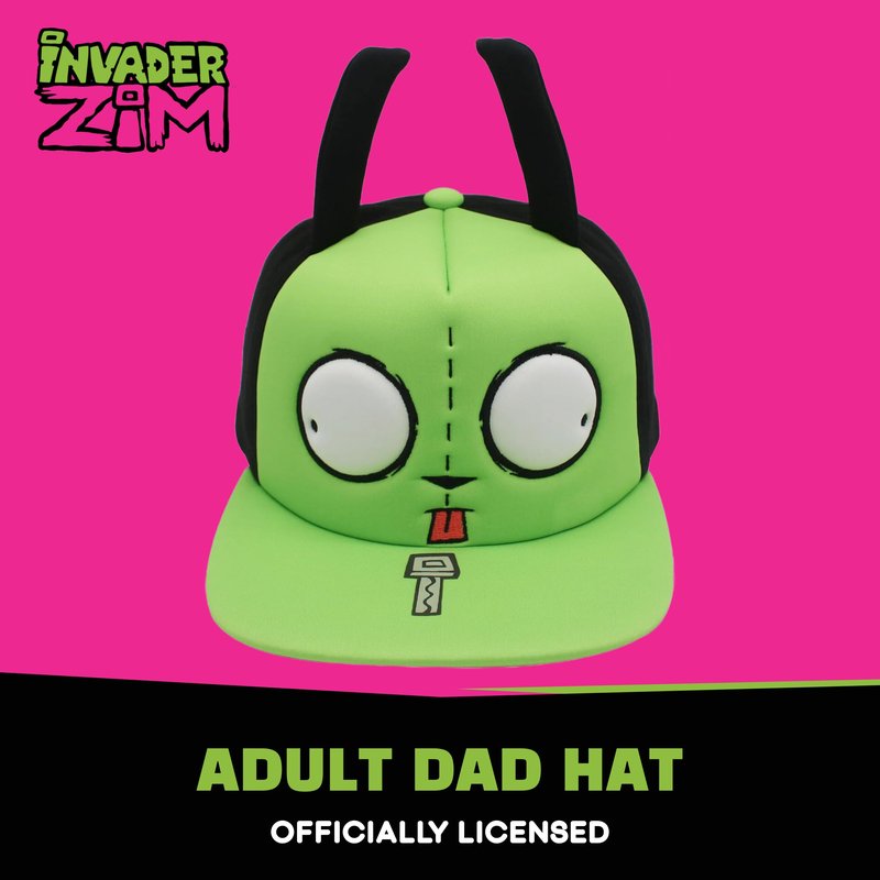Invader Zim Baseball Cap, Gir Adult Snapback Hat with Flat Brim and 3D Ears and Eyes, Multi, One Size