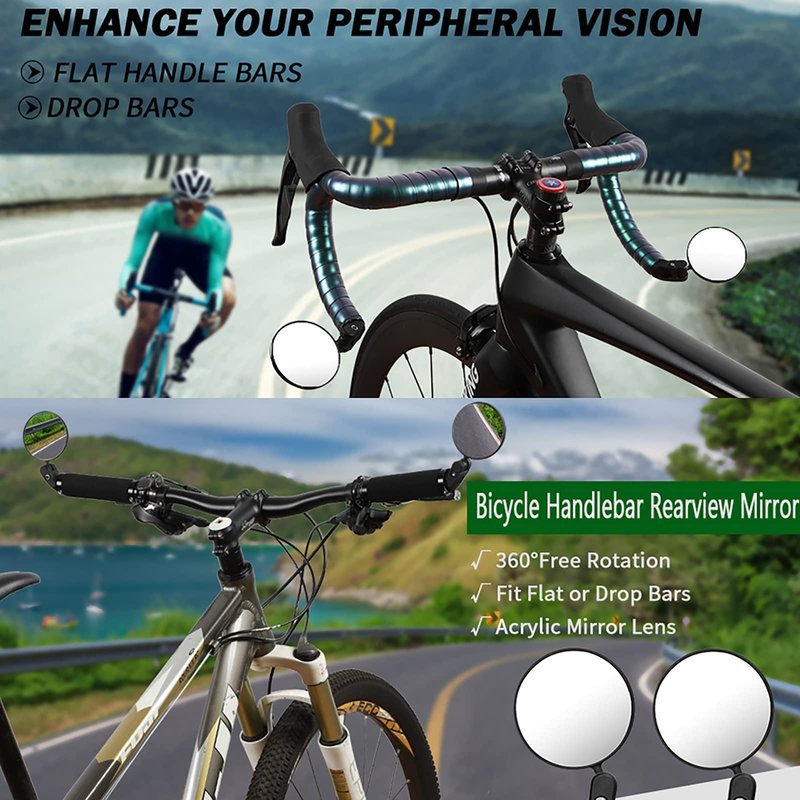 LWPITTY Bike Mirrors 2pcs Bar End Bicycle Mirrors for Handlebars - Cycling Lightweight Rear View Mirrors, Safe Rearview Mirror for Mountain Road Bike